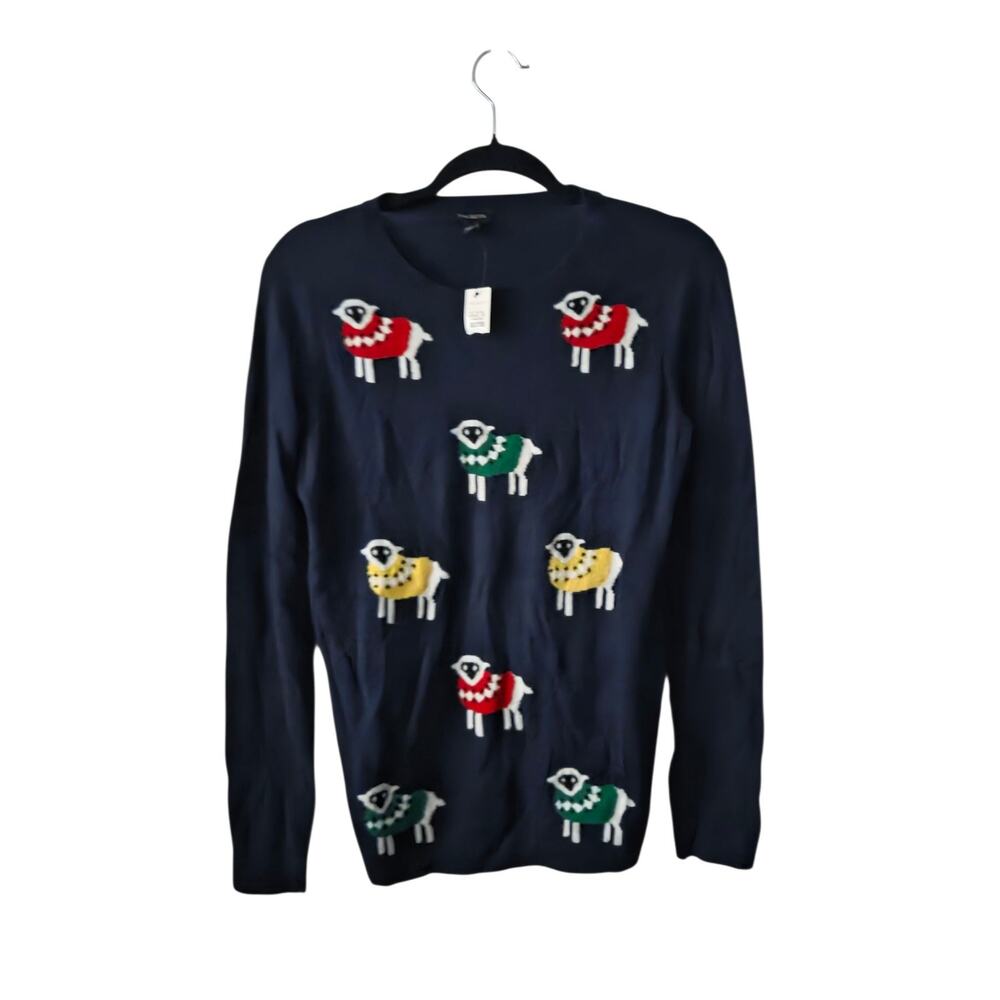 NWT Talbots Lambswool Knit Sweater Lamb Sheep Size Small S Navy Blue